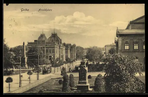 AK Gotha, Arnoldiplatz, Strassenbahn
