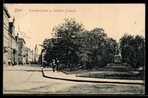 AK Gera, Theater-Platz, Schloss-Strasse, Denkmal