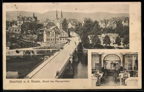AK Saalfeld a. d. Saale, Ortsansicht, Brücke, Bahnhofswirtschaft Ernst Zippel