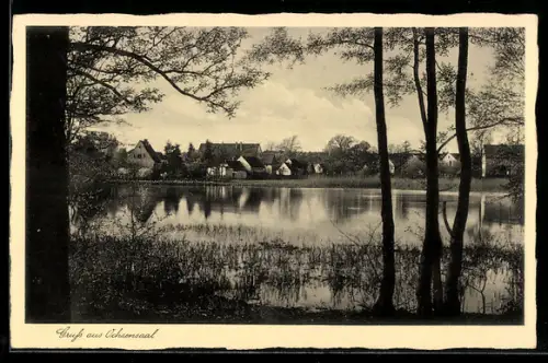 AK Ochsensaal ü. Wurzen, Ortsansicht mit See