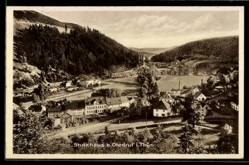 AK Stutzhaus b. Ohrdruf, Ortsansicht, Tal, Wälder