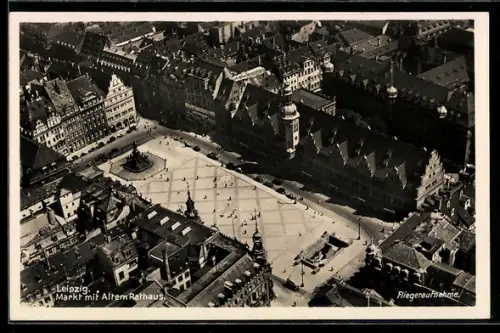 AK Leipzig, Markt mit Altem Rathaus, Fliegeraufnahme