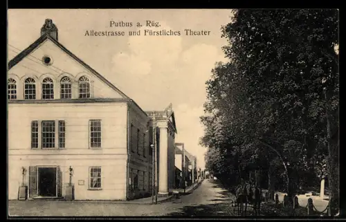 AK Putbus a. Rüg., Alleestrasse und Fürstliches Theater