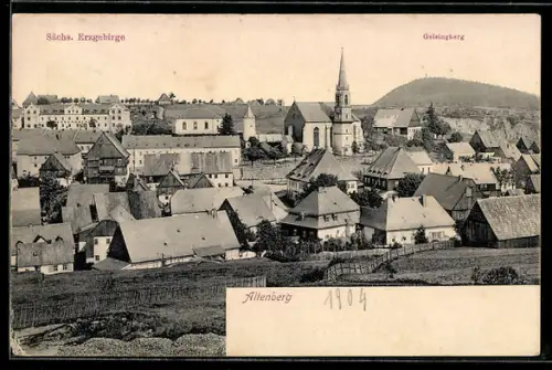 AK Altenberg /Sa., Totalansicht mit Kirche und Geisingberg