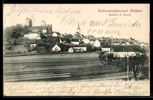 AK Stolpen, Ortsansicht mit Schloss, Schlossrestaurant Stolpen E. Eisold