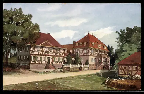 Künstler-AK Albrechts-Mäbendorf, Aschenhof der Deutschen Gesellschaft für Kaufmanns-Erholungsheime