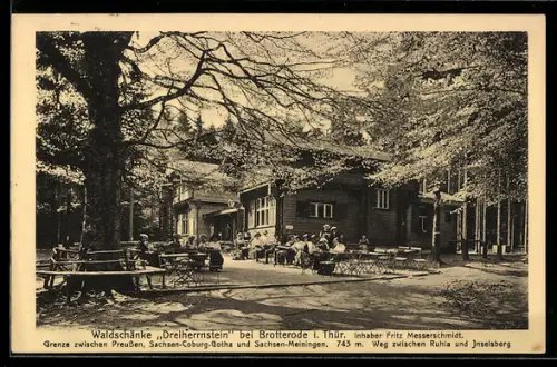 AK Brotterode i. Thür., Waldschänke Dreiherrnstein, Inh. Fritz Messerschmidt, mit Garten
