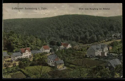 AK Rastenberg i. Thür., Blick vom Burgberg ins Mühltal