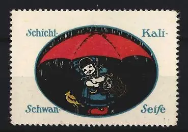 Reklamemarke Schicht, Schwan-Seife, Kind mit Regenschirm