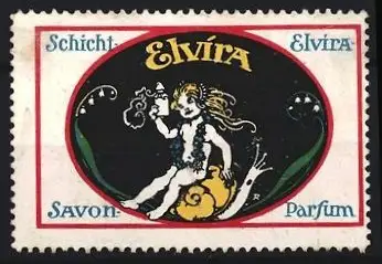 Reklamemarke Schicht Parfum Elvíra, Kind auf Schnecke