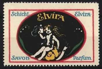 Reklamemarke Schicht Savon Parfum Elvira, Putto mit Schnecke