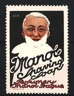 Reklamemarke Prag, Manol Shaving Soap, bärtiger Mann