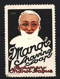 Reklamemarke Prag, Manol Shaving Soap, bärtiger Mann