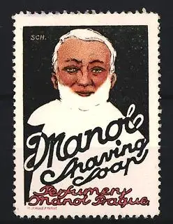 Reklamemarke Prag, Manol Shaving Soap, Mann mit Rasierschaum