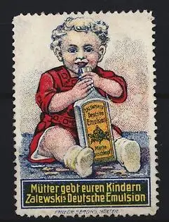 Reklamemarke Zalewskis Deutsche Emulsion, Kind mit Flasche