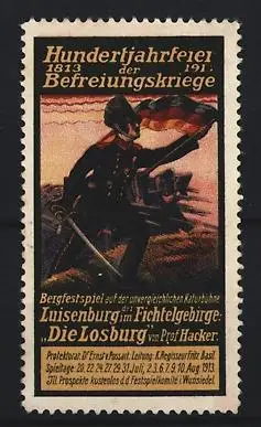 Reklamemarke Luisenburg, Hundertjahrfeier der Befreiungskriege 1913, Soldat mit Fahne