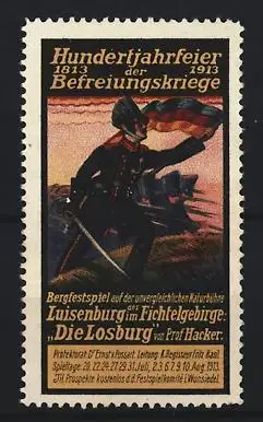Reklamemarke Luisenburg, Hundertjahrfeier der Befreiungskriege, Soldat mit Flagge
