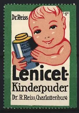 Reklamemarke Charlottenburg, Dr. R. Reiss, Lenicet Kinderpuder, Baby mit Puderflasche