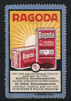 Reklamemarke Wittenberge, Ragoda Schnellwaschmittel, Waschmittelpackungen