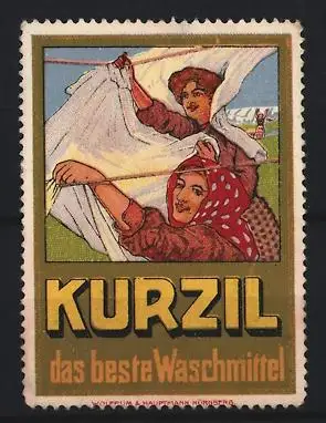 Reklamemarke Waschmittel Kurzil, Wäsche auf der Leine
