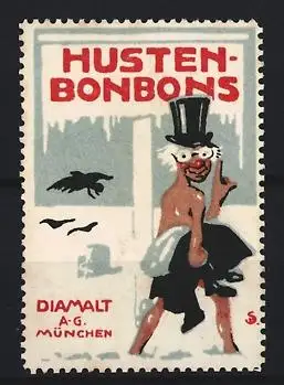 Reklamemarke München, Diamalt A. G., Hustenbonbons, Mann im Schnee