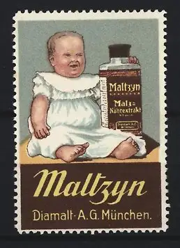 Reklamemarke München, Diamalt A. G., Maltzyn, Kind mit Malzflasche