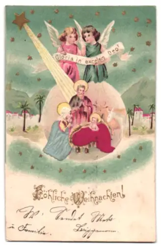 AK Weihnachtsengel beobachten Jesu