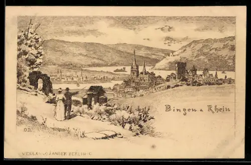 AK Bingen a. Rhein, Ortsansicht mit Kirche
