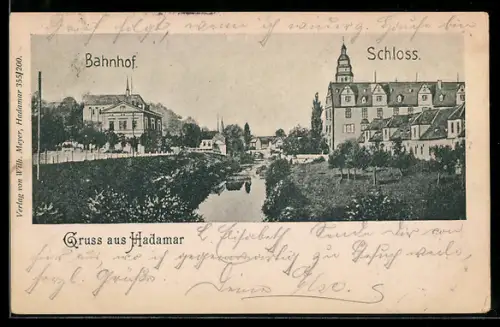 AK Hadamar, Teilansicht mit Bahnhof und Schloss