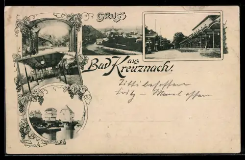 AK Bad Kreuznach, Verschiedene Ortspartien, Nahe Brücke, Elisabeth-Quelle