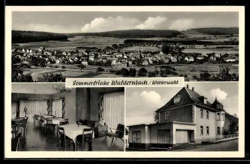 AK Waldernbach, Pension Chiappa, Aussen- und Innenansicht, Ortspanorama