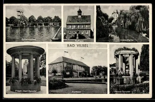 AK Bad Vilbel, Schwimmbad, Rathaus, Kurhaus