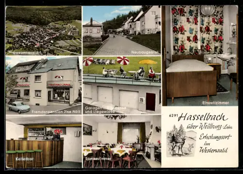 AK Hasselbach über Weilburg, Gasthof Fremdenpension Ilse Nöll, Neubaugebiet, Speisezimmer