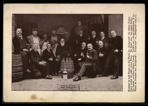 AK Bingen a. Rhein, Gasthaus Weinkeller zum Stolperer, Inh. Ludwig Ruppel, Gruppenaufnahme