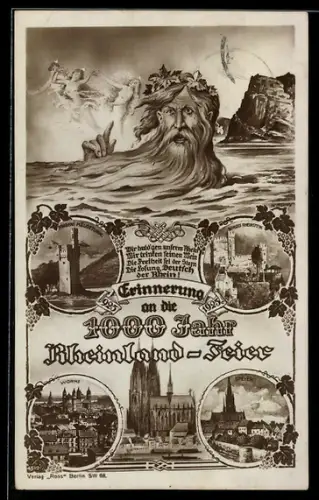 AK Köln, 1000 Jahr Rheinland-Feier, Schloss Rheinstein, Speyer, Worms