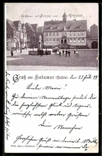 AK Hadamar /Nassau, Marktplatz mit Rathaus mit Brunnen
