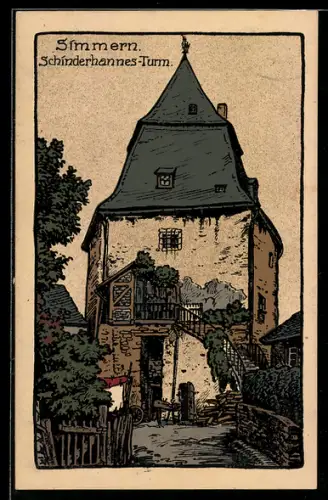 Steindruck-AK Simmern, Schinderhannes-Turm