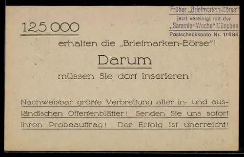 AK Korrespondenzkarte der Briefmarken-Börse mit Anzeigenpreisen, Ganzsache