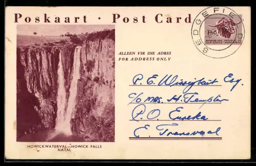 AK Howick Falls in Natal, Ganzsache