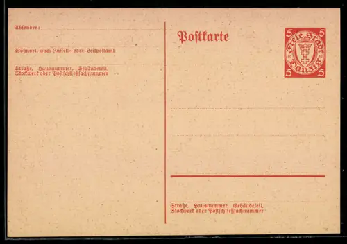 AK Ganzsache Freie Stadt Danzig 5 Pfennig