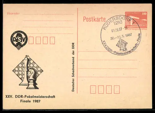 AK Rüdersdorf, XXV. DDR-Pokalmeisterschaft im Schach 1987, Brettspiel, Ganzsache