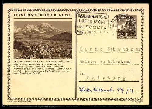 AK Windischgarsten an der Pyhrnbahn, Blick auf den Ort aus der Vogelschau, Ganzsache