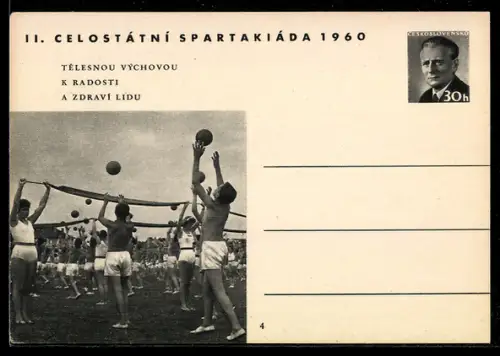 AK II. Celostátni Spartakiáda 1960, Jungen bei Ballübungen, Ganzsache