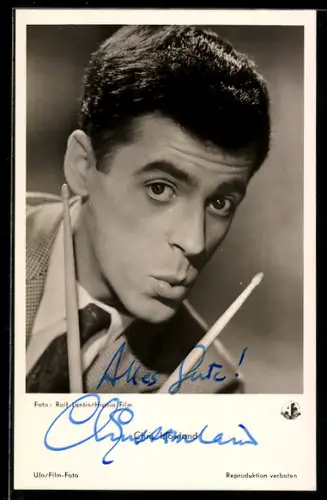 AK Schauspieler u. Musiker Chris Howland mit Trommelstöcken, Autograph