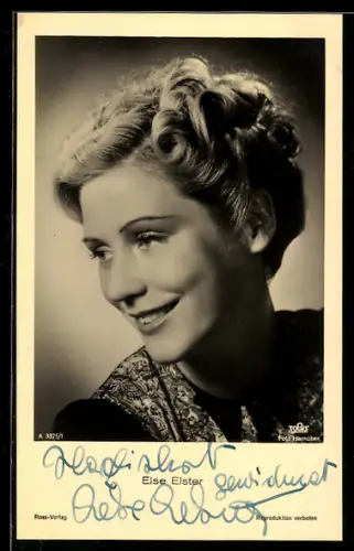 AK Schauspielerin Else Elster mit blonden Haaren, Autograph