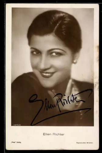 AK Schauspielerin Ellen Richter mit Halskette, Autograph