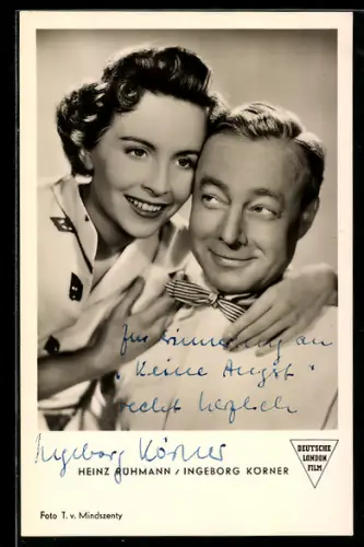 AK Heinz Rühmann u. Ingeborg Körner im Portrait, Autograph