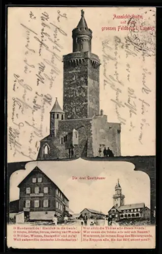 AK Grosser Feldberg /Taunus, Aussichtsturm, die drei Gasthäuser