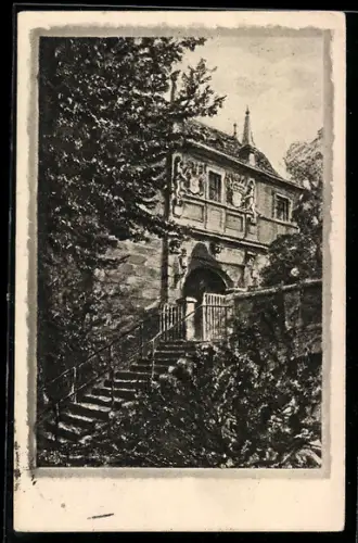 AK Darmstadt, Schlosseingang mit Treppe zum Zwinger