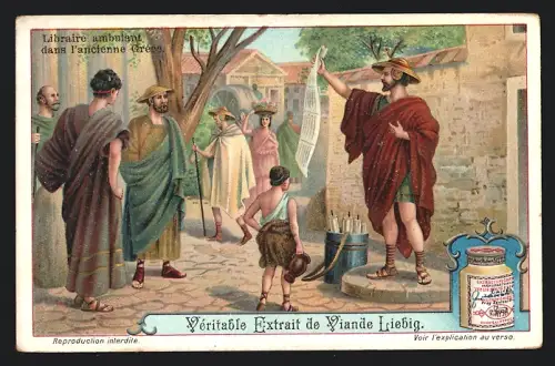 Sammelbild Liebig, Libraire ambulant dans l`ancienne Grèce